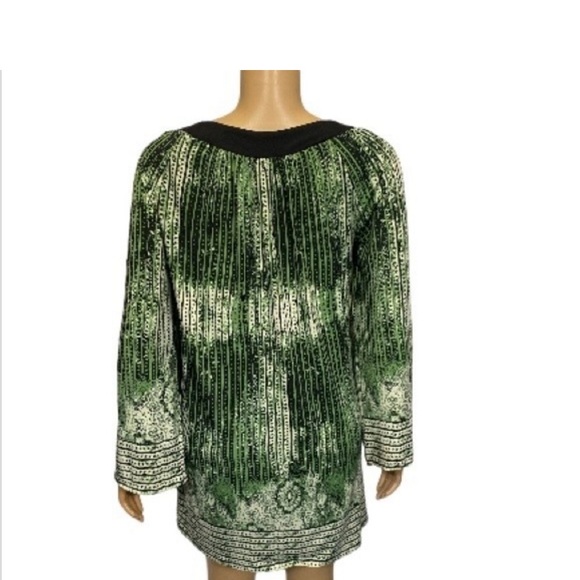 Beige By Eci Dress Mini Mod Tunic Boho Retro Green Black bell sleeves size M - Picture 6 of 14
